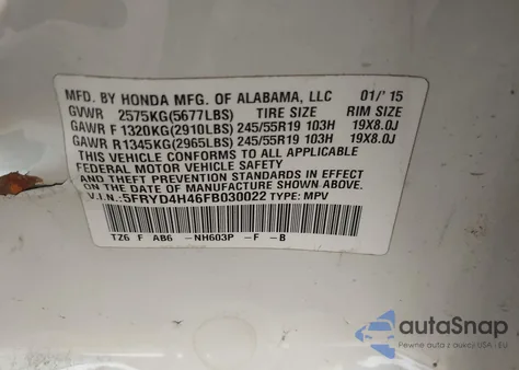 2015 Acura Mdx Technology Package z USA, uszkodzony, nr VIN 5FRYD4H46FB030022